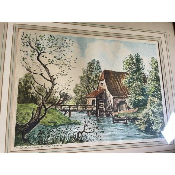 Vtg 1930’s Aquatint Print Signed The Grist Mill Paris Etching Society NY